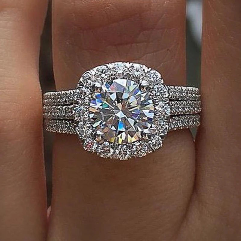 Geometric Cubic Zirconia Engagement Ring