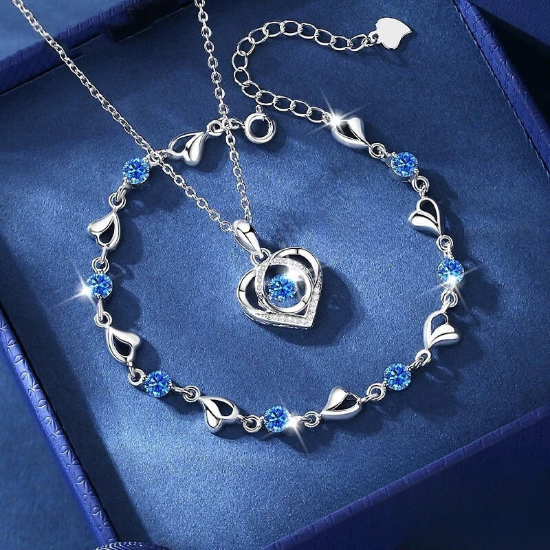 Classic Heart Necklace & Bracelet Jewelry Set