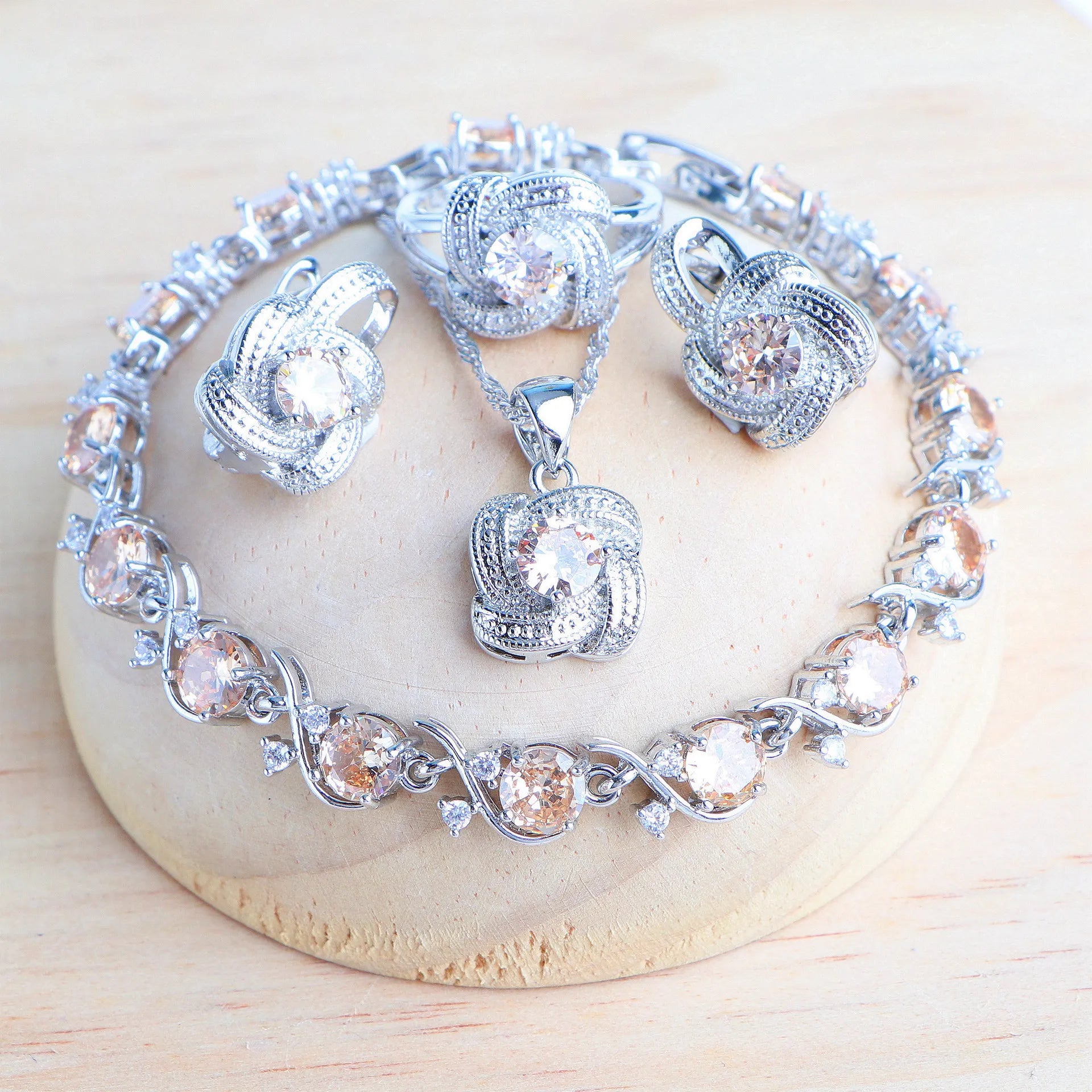 925 Sterling Silver Floral Jewelry Set with Zircon