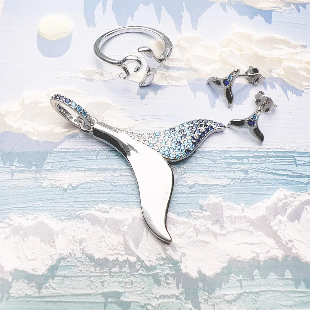 925 Sterling Silver Dolphin-Inspired Jewelry Set
