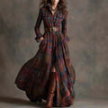 Plaid A-Line Ankle-Length Dress with Buttons