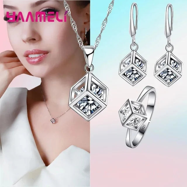 Square Cubic Zirconia Bridal Jewelry Set (4-Piece)