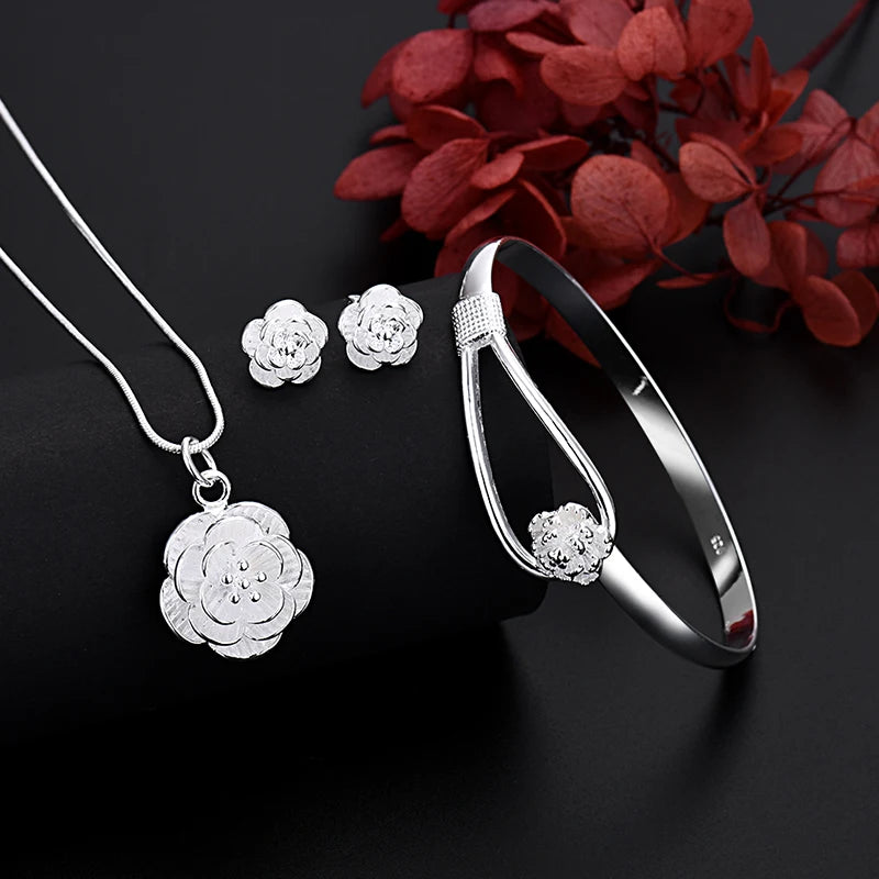 925 Sterling Silver Plant-Inspired Jewelry Set