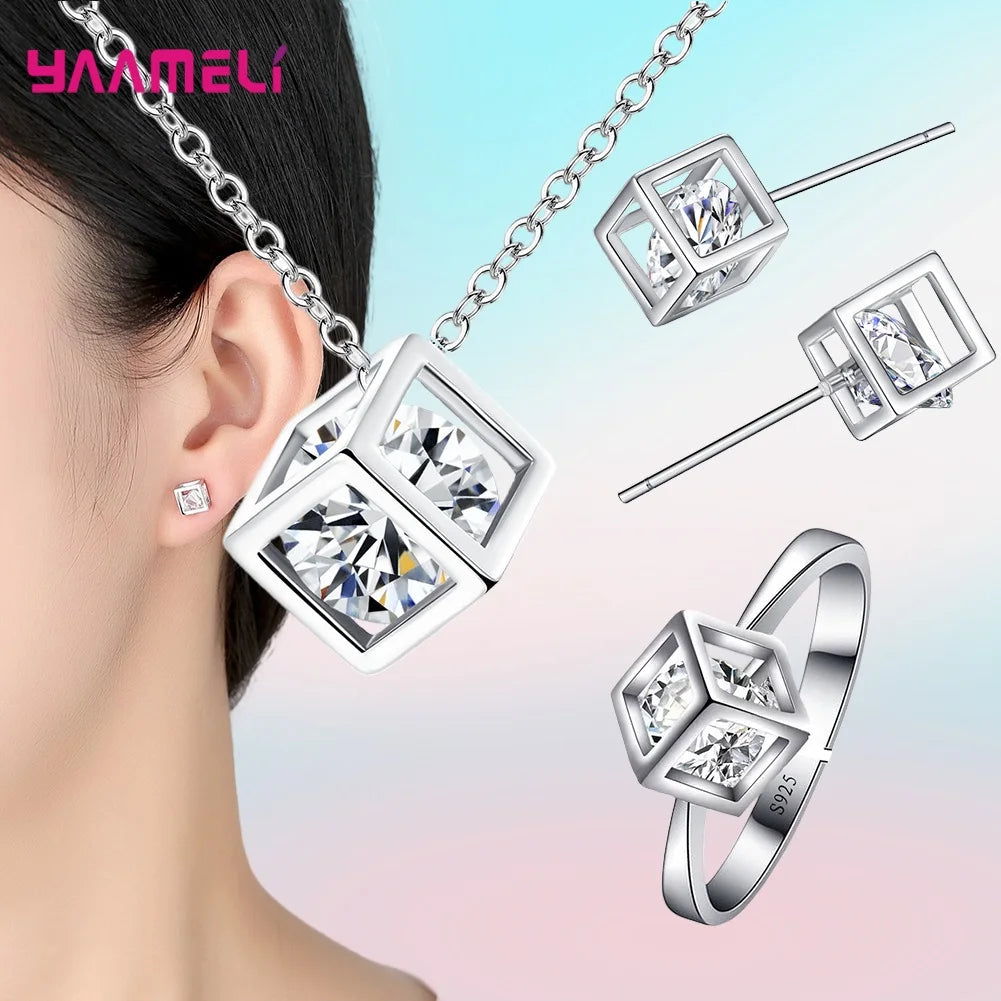 Square Cubic Zirconia Bridal Jewelry Set (4-Piece)