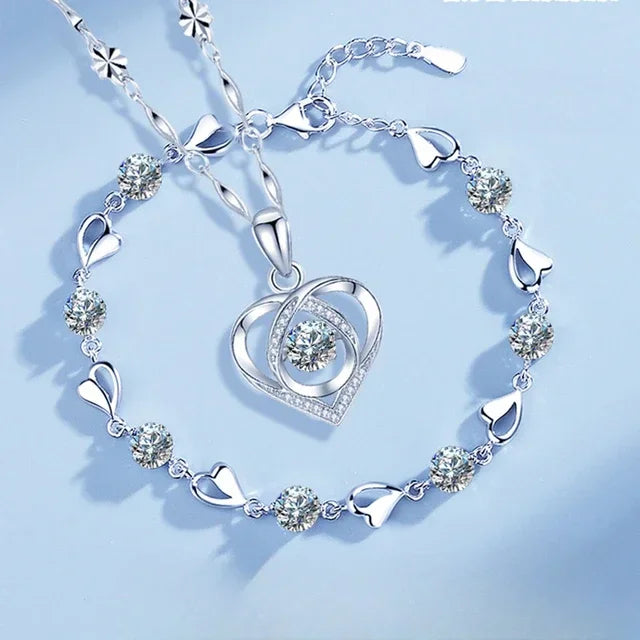 Classic Heart Necklace & Bracelet Jewelry Set